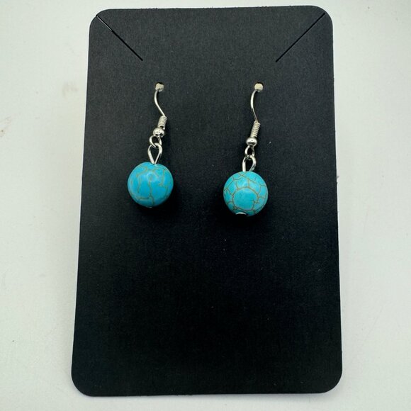 Turquoise & Silver Tone Drop Earrings - Picture 1 of 3